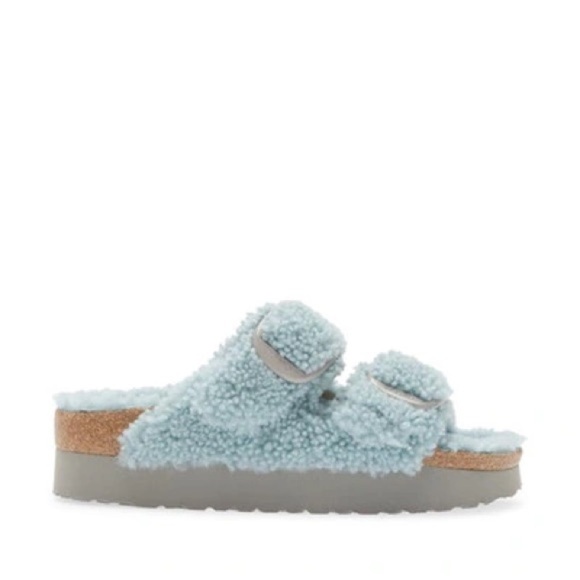 Birkenstock Arizona Big Buckle Genuine Shearling Sandal Blue Faded Aqua NEW 38 - Picture 10 of 10